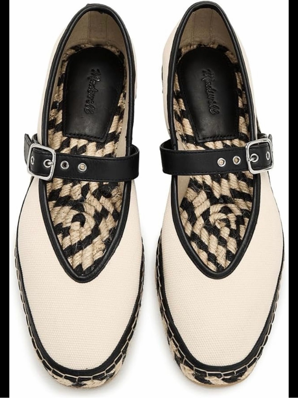 Madewell Cream and Black Mary Jane Canvas Espadrilles 8.5